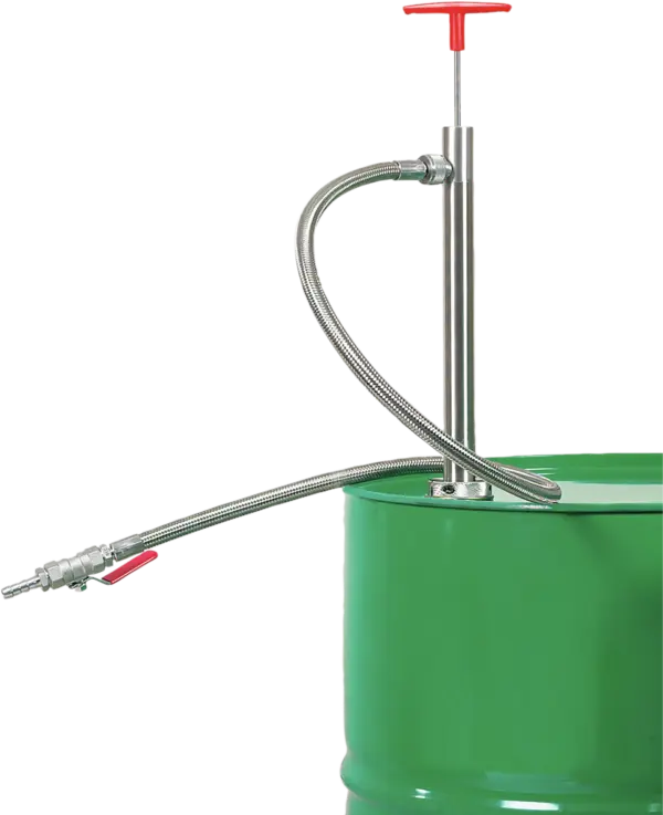 Fasspumpe aus Edelstahl mit PTFE-Auslaufschlauch 1,2 m