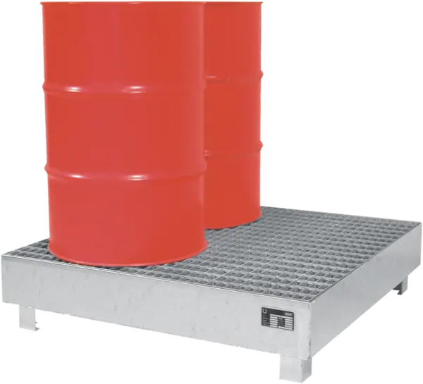 Collection tray of sheet steel galvanised for 2 x 200 l-drums