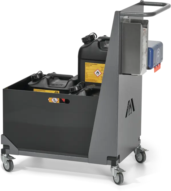 Transport trolley f. flammable substances, PP collection tray