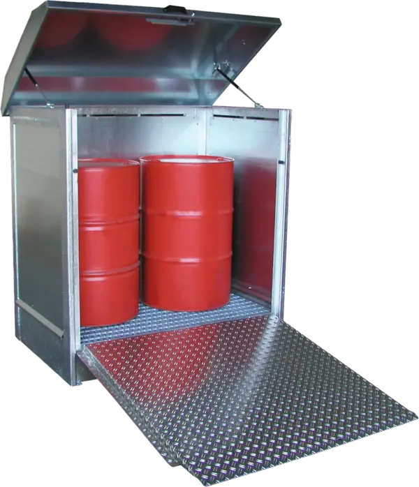 Hazardous substance depot, galvanised, with access ramp