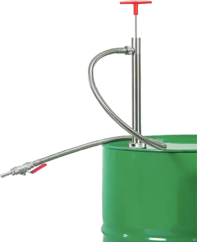 Fasspumpe aus Edelstahl mit PTFE-Auslaufschlauch 1,2 m