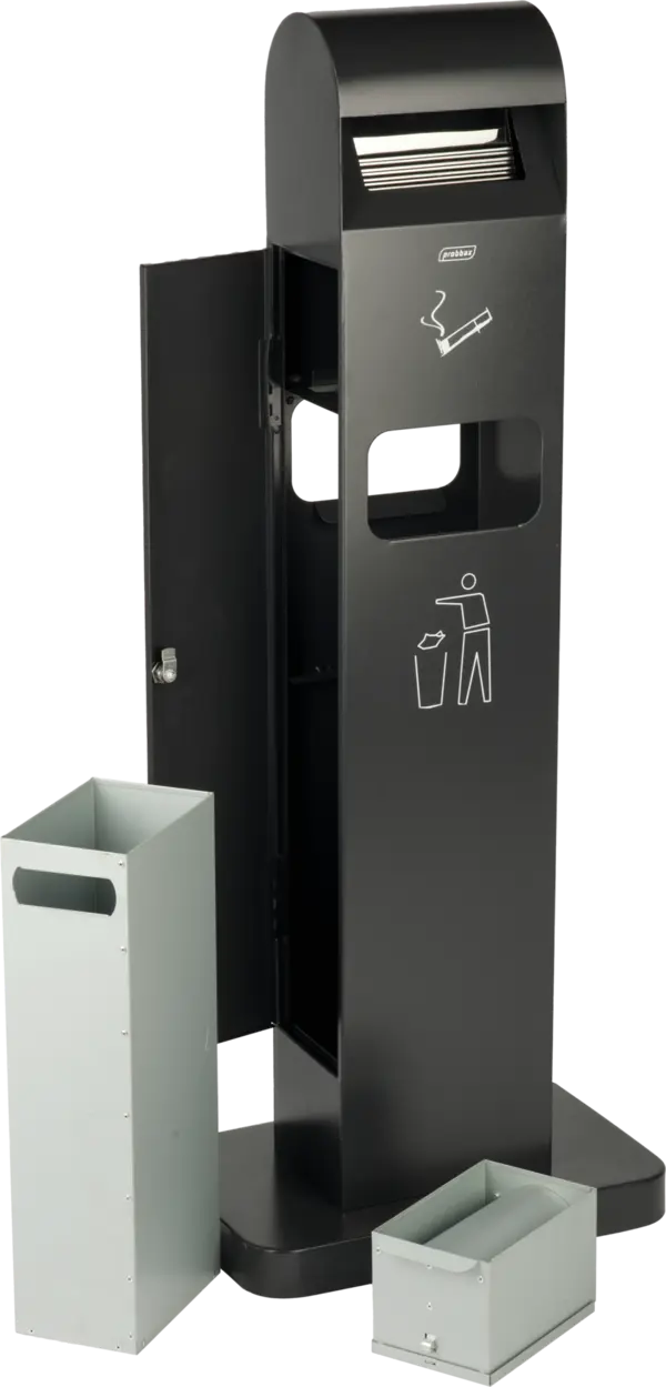Safety waste bin and ashtray combination, black, 12,5 L